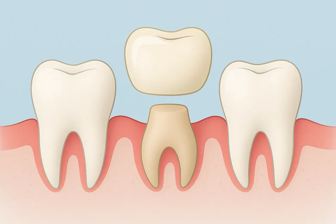 Illustration showing placement of a dental crown