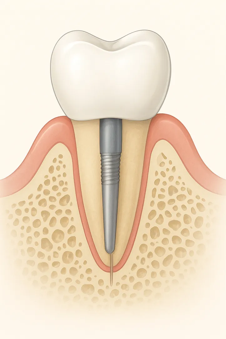 Illustration of a dental implant with crown restoration